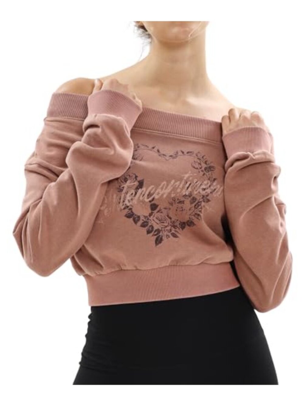 Off The Shoulder Crop Top Long Sleeve Vintage Sweatshirt